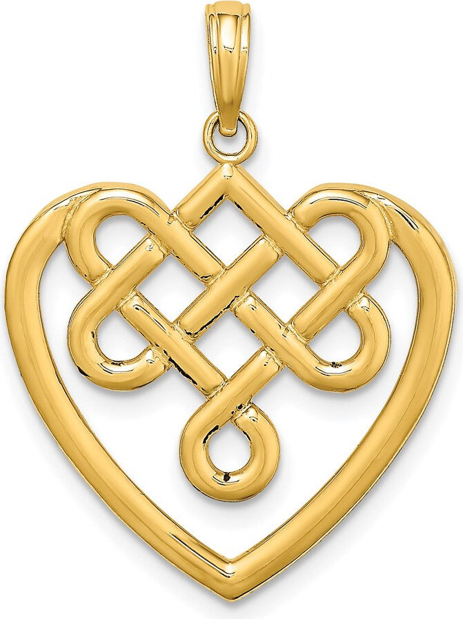 Diamond2Deal 14k Yellow Gold Large Celtic Knot Heart Charm Pendant