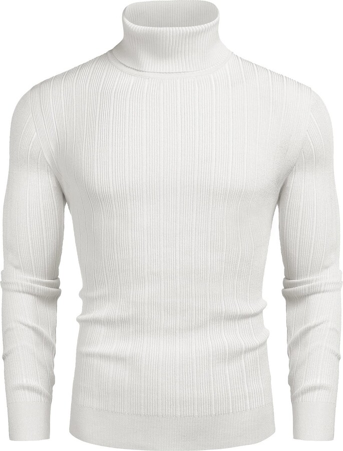 white ribbed turtleneck sweater