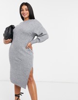 Thumbnail for your product : ASOS Curve DESIGN Curve crew neck midi dress with volume sleeve