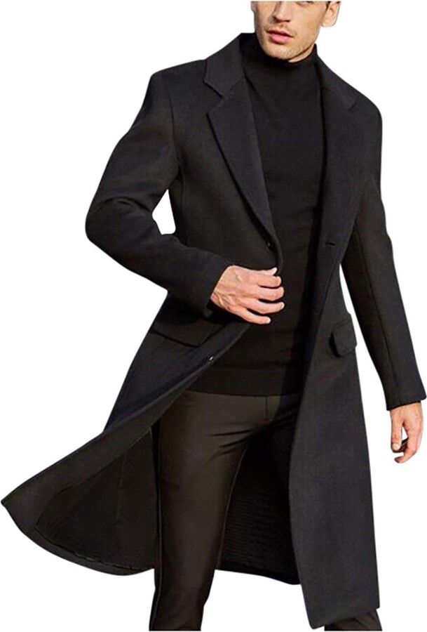 Harpily Long Trench Coat Men UK Wool Overcoat Long Pea Coat Winter Warm Jacket  Coat Business Casual Smart Outwear Slim Fit Trench Coat Over Coats Mens  Plus Size - ShopStyle