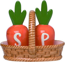 Transpac Ceramic 5" Carrot In Basket Salt And Pepper Shaker