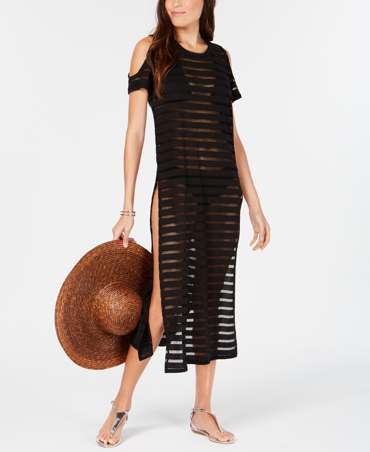 Calvin Klein Crochet Striped Cold-Shoulder Cover-Up, Created for Macy's  Women's Swimsuit - ShopStyle