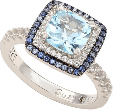 Suzy Levian Silver 0.02 ct. tw. Diamond & Gemstone Double Halo Ring
