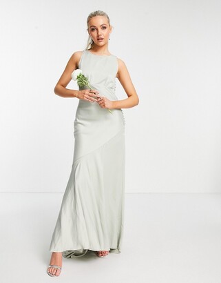 ASOS DESIGN Bridedmaid cowl back satin maxi dress with button side detail in olive