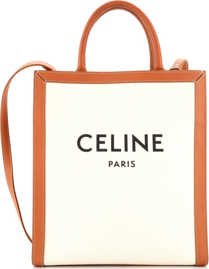 Used Auth Celine Small Vertical Cabas Tote Grained Calfskin Small Taupe