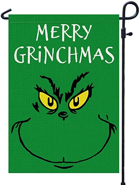 PAMBO Merry Grinchmas Garden Flag, Christmas Grinch Garden Flags 12x18 Double Sided for Outside Yard Outdoor Decoration