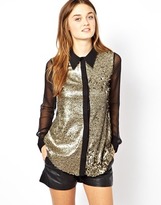 Thumbnail for your product : Aryn K Sequin Silk Blouse