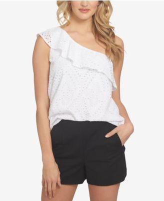 1 STATE Eyelet One-Shoulder Flounce Top