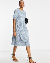 Thumbnail for your product : Y.A.S cotton midi smock dress in blue ditsy floral - MULTI
