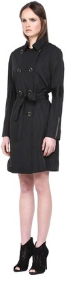 Mackage Monique Black Classic Trench Coat With Leather Trim