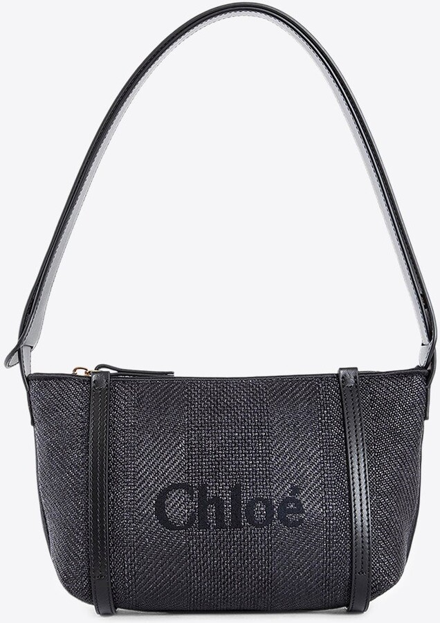Chloé Logo Embroidered Woven-Raffia Shoulder Bag