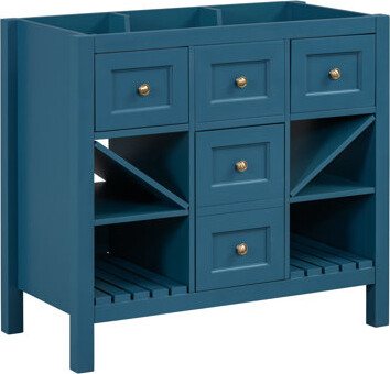 Blue Bathroom Vanity 36'' - Solid Wood Frame & Boards, 5 Drawers, Doors Cabinet Drawers Enhance Ambiance