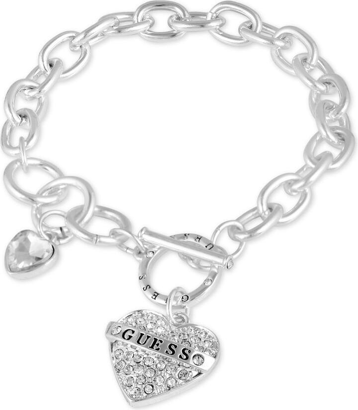 GUESS Slider Close Link Bracelet with Pave Heart Charm 