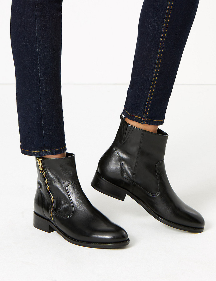 leather flat ankle boots womens