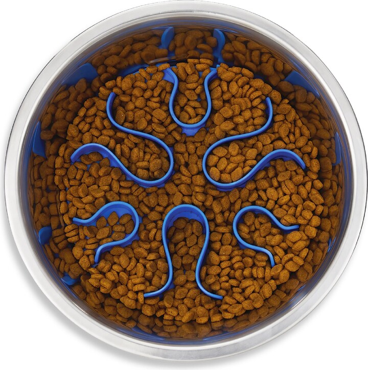 Outward Hound Stainless Steel Fun Slow Feeder Dog Bowl, 2 cup, Silver