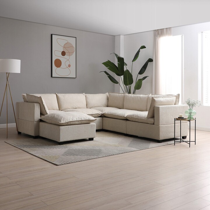 Dunelm Moda Corner Modular Sofa with Chaise, Natural Boucle Moda Boucle