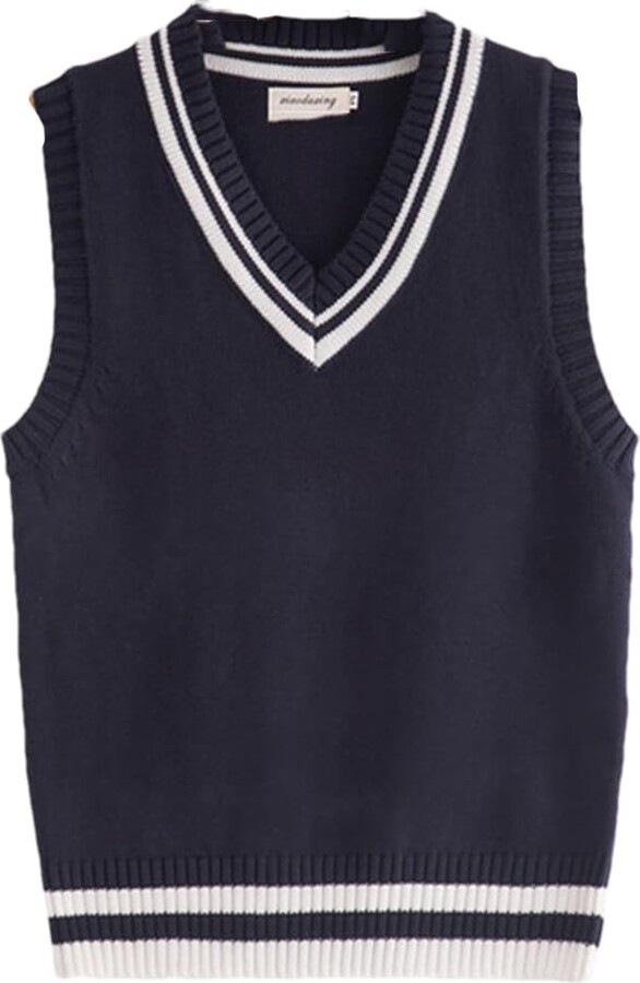 Fnfmrfmr Men Striped Sleeveless V Neck Knit Vest Student Waistcoat