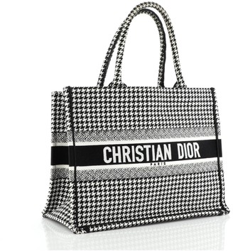 Christian Dior Book Tote Houndstooth Canvas Small
