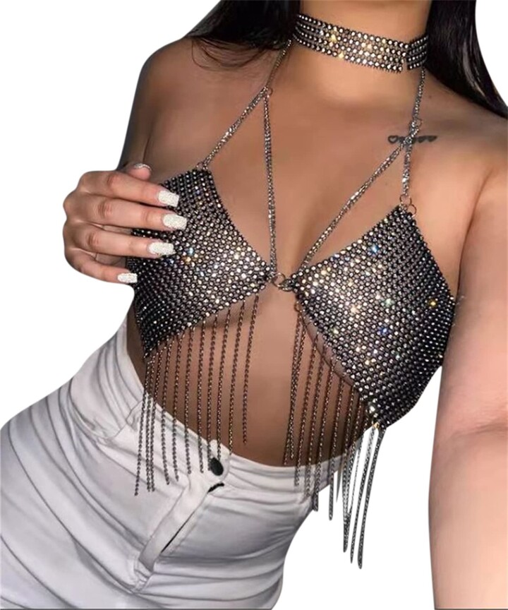 JUMISEE Women See Through Mesh Lace Up Bustier Corset Metal Chain