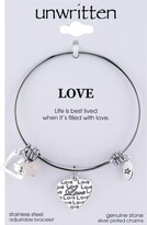 Thumbnail for your product : Unwritten Love Charm and Rose Quartz (8mm) Bangle Bracelet in Stainless Steel with Silver Plated Charms