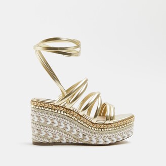 River Island Womens Gold strappy wedges - ShopStyle