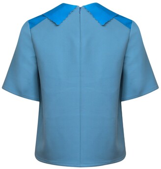 Manley Luna Wool Top With Neon Leather Collar Blue