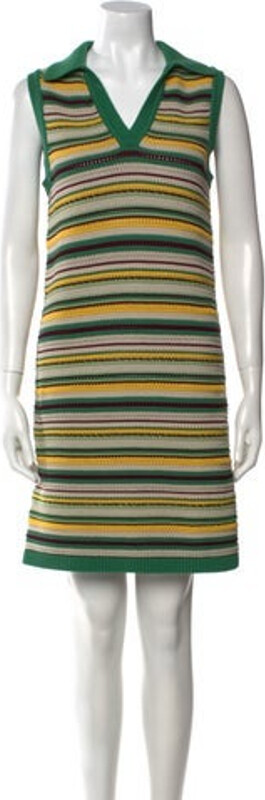 Akris Punto Shift Dress Green Striped Sleeveless with V-Neck Designer