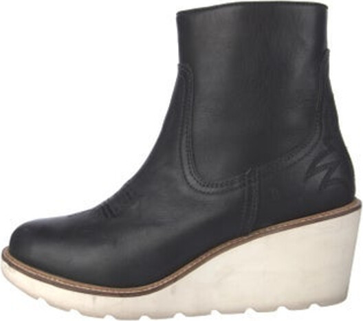 Lucchese Leather Ankle Boots Blue Round-Toes Platform Exposed Zip Closure at Ankles Designer