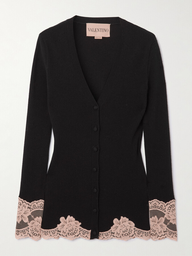 Valentino Garavani Lace-trimmed Cashmere Cardigan - Black