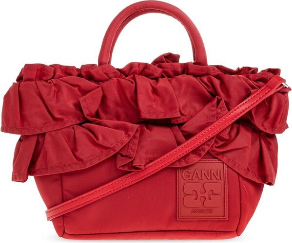 Ganni Logo Patch Ruffled Tote Bag