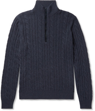 Loro Piana Suede-Trimmed Cable-Knit Baby Cashmere Half-Zip Sweater