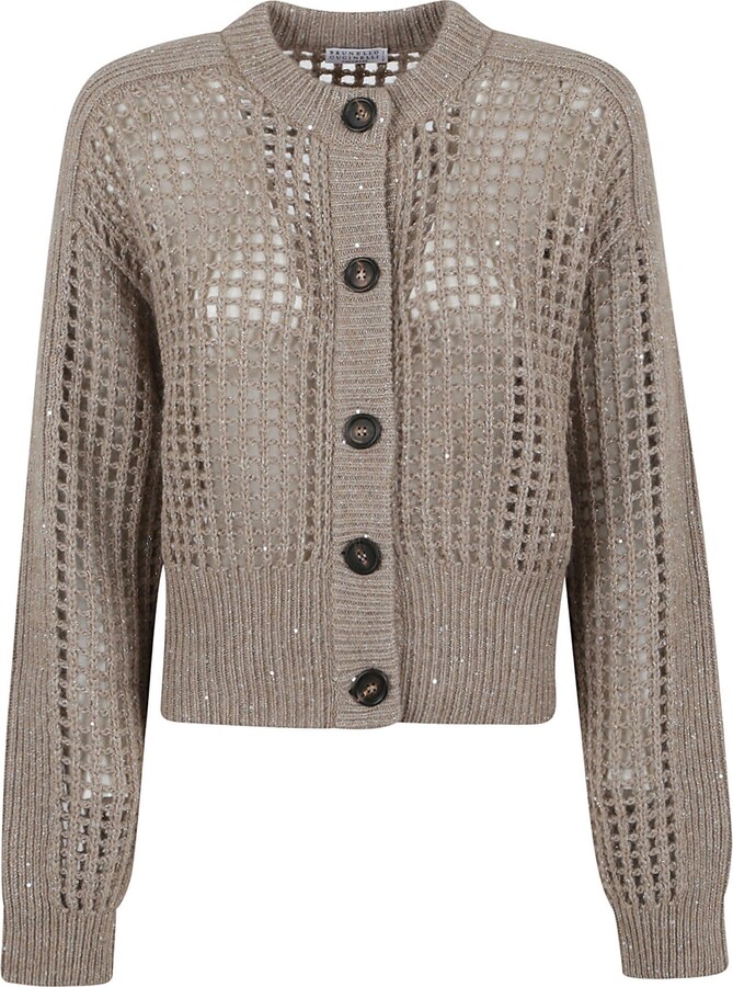 Brunello Cucinelli Women's Cable-Knit Embellished Cardigan - Brown - Cardigans