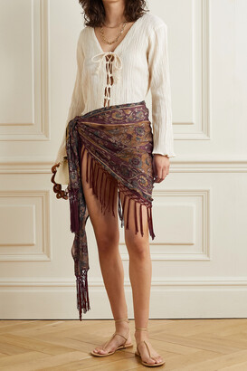 Savannah Morrow - + Net Sustain Isla Fringed Printed Silk-crepon Wrap Mini Skirt - Brown