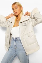 Thumbnail for your product : boohoo Faux Fur Lined Faux Leather Aviator