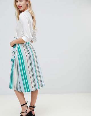 Oasis midi skirt with tie detail in stripe