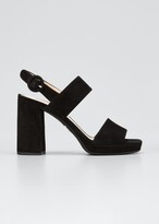 Thumbnail for your product : Prada Suede Two-Strap Block-Heel Sandals