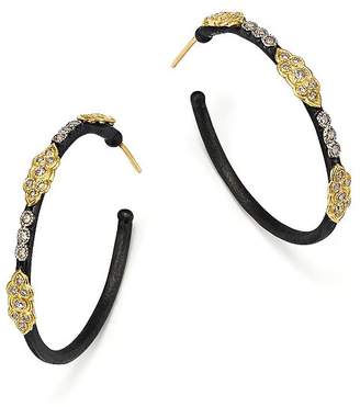 Armenta 18K Yellow Gold and Blackened Sterling Silver Old World Large Diamond Hoop Earrings