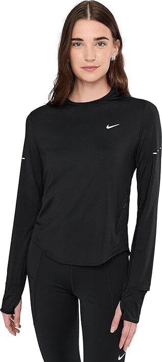 Nike Swift Dri-FIT Ultraviolet Long Sleeve Crew Neck Running Top Women's Workout Black/Reflective Silver : MD, Elastane/Polyester