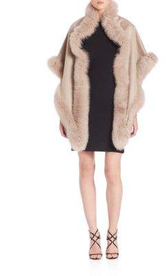 Sofia Cashmere Fox Fur-Trimmed Cashmere Wrap