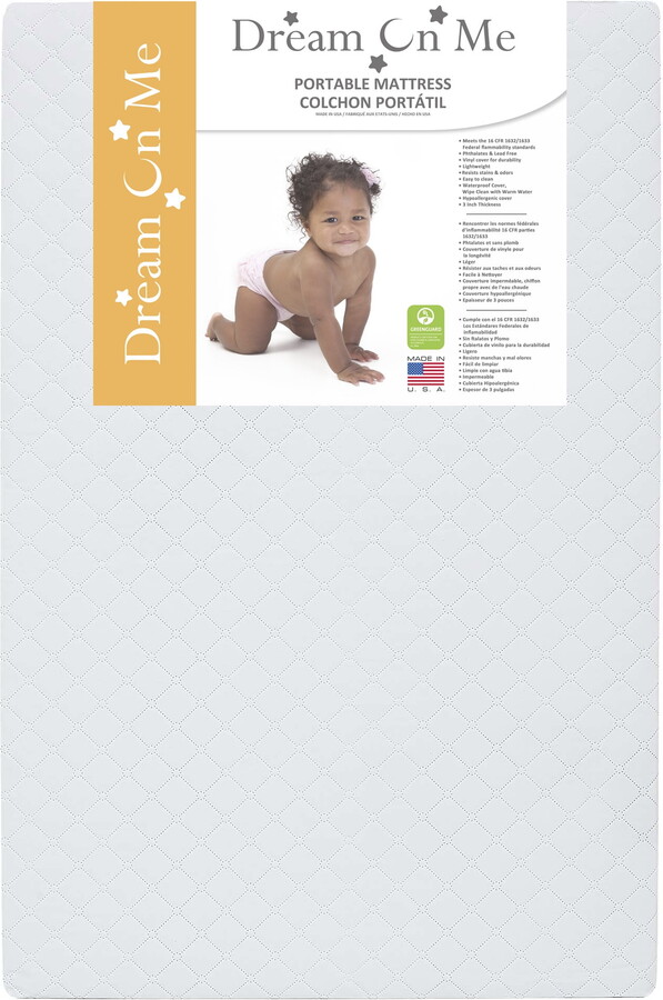 Dream on Me Holly 3” Mini / Portable Waterproof Fiber Crib Mattress
