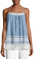 Thumbnail for your product : Soft Joie Agneza Embroidered Tassel-Hem Sleeveless Top, Blue