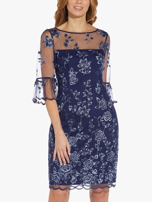 Adrianna Papell Floral Embroidered Sheath Dress, Midnight/Multi