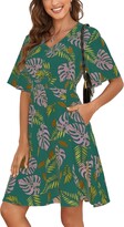 JiHua Women Fashion Summer Casual V-Neck Mini Beach Vacation Dress Floral Print Sleeveless Ruffle Strap Fishtail Dresses