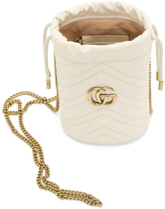 Gucci White Mini GG Marmont Bucket Bag