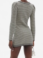 Thumbnail for your product : Self-Portrait Pussy-bow Ribbed Striped Cotton-blend Mini Dress - Black Stripe