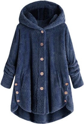 LEXUPE Women Autumn Winter Warm Comfortable Coat Casual Fashion Jacket  Fashion Women Button Coat Fluffy Tail Tops Hooded Pullover Loose Sweater  Wine - ShopStyle