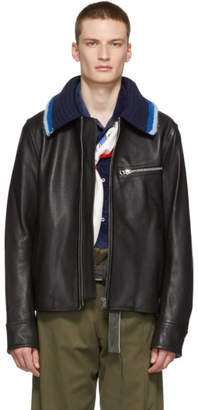 Acne Studios Black Knit Collar Leather Jacket