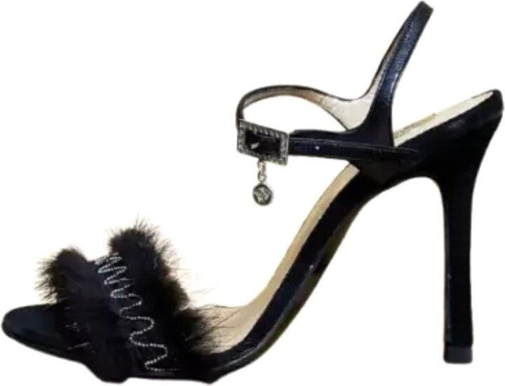 Versace Rare Vintage Black Mink Fur Shoes Sandals