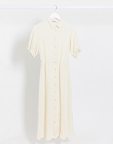 Thumbnail for your product : Stradivarius button front midi dress with puff sleeves in white