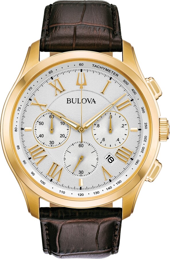 Bulova Men's Chronograph Wilton Brown Leather Strap Watch 46.5mm